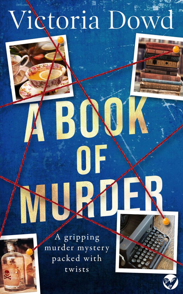 This is the dust jacket cover for Victoria Dowd's A Book of Murder, the fourth book in the Smart Women's mystery series. 